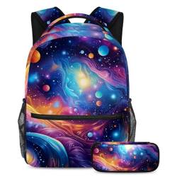Carry Your Dreams Schultaschen-Set für Jungen, Mädchen und Teenager, stilvolle Reisetasche, bunte Galaxie, 2-teilig, mehrfarbig, B：29.4x20x40cm P：19x7.5x3.8cm, Tagesrucksäcke von Generisch