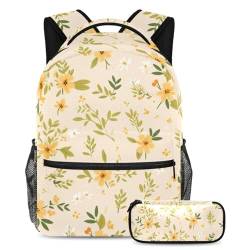 Carry Your Dreams Schultaschen-Set für Jungen, Mädchen und Teenager, stilvolle Reisetasche, gelbes Blumenmuster, 2-teilig, mehrfarbig, B：29.4x20x40cm P：19x7.5x3.8cm, Tagesrucksäcke von Generisch