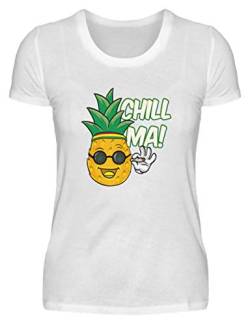 Chill ma bekiffte Ananas mit Joint Cannabis THC Kiffer T-Shirt Hanf - Damenshirt -S-Weiß von Generisch
