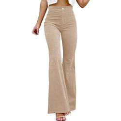 Cordhosen Für Damen: Stretch Gerippt Herbst Locker Schlaghose Breitcord Elegant High Waist Weites Bein Lang Cordhose Kordhose Bequem Winter Freizeithose Wollhose von Generisch