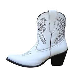 Cowboystiefel Damen Weiß Leder Weiter Glitzer Cowboystiefel Braun mit Absatz Westernstiefel Schwarz Silber Cowgirl Stiefel Weiß 43 Cowboy Stiefel Beige Cowboy Boots Western Boots Gr.37-43 von Generisch