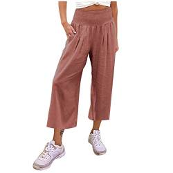 Culottes Hosen Damen,Yogahose Damen Casual Loose High Waist Baumwolle Leinen Weit Geschnittene Lange Hosen Mit Taschen Luftig Culotte Damen Outdoor Hosen Sommer 36 Fahrradhose Damen 3/4(Wein,M) von Generisch