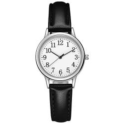 Damen Analog Quarz Uhr mit Edelstahl Armband/Lederarmband Lässige Quarz-Lederarmband-Uhr für Damen, Persönlichkeit, Zifferblatt, Damenuhr, Uhrenarmband Für Damen Zugband Silber (Black-A, One Size) von Generisch