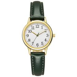 Damen Analog Quarz Uhr mit Edelstahl Armband/Lederarmband Lässige Quarz-Lederarmband-Uhr für Damen, Persönlichkeit, Zifferblatt, Damenuhr, Uhrenarmband Für Damen Zugband Silber (Green-A, One Size) von Generisch