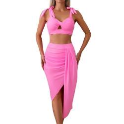 Damen Badeanzug und Strandvertuschung, Wickelrock, V-Ausschnitt, Blumenmuster, 2-teiliger Sarong-Badeanzug, Badebekleidung, rot, 42 von Generisch