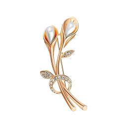 Damen Brosche Temperamentvoll Mode edle künstliche Blumen Strassbrooche Pin Brosche Brustnäpfe Strassparty-kristalline Frauen-Brosche Schmuck Echte Blumen (Gold, One Size) von Generisch