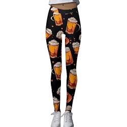 Damen Casual Fashion Tight High Waist Sport Yoga Hose Bedruckte Leggings Blickdichte Leggins Schwarz (Black, M) Bier Fest Bayerisches Bier Baggy Jogginghose von Generisch