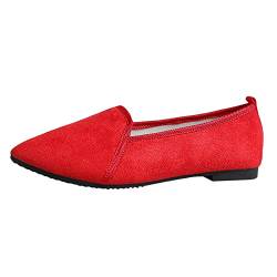 Damen Geschlossene Ballerina Flache Schuhe Runde Weiche Wanderschuhe Flache Loafer mit Gummisohle Slip on Flache Arbeitsschuhe Ballerina Geschlossene (Red, 42) von Generisch