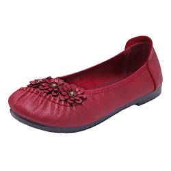 Damen Klassische Ballerinas Frauen Flach Halbschuhe Weiche Wanderschuhe Flache Loafer mit Gummisohle Sommer Brautschuhe Niedriger Halbschuhe Bequeme (Red, 39) von Generisch