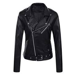 Damen-Langarm-Lederjacke, Motorrad-Lederjacke, PU-Lederjacke, modische Damenjacke, Damenmäntel, Übergröße, trendig, bauchfrei, Motorlederjacke, Punk, Outdoor, Schwarz , 38 von Generisch