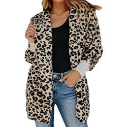 Damen Leopardenmantel Kunstpelztasche Fuzzy Warm Winter Oversized Outwear Lange Jacke MäNtel Outwear (L,Mehrfarbig) von Generisch