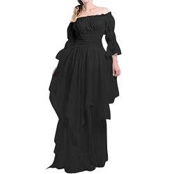 Damen Mittelalter Kleidung Damen Puffärmel mit Bodenlänge Kleider Karneval Halloween Party Prinzessin Kostüm Tied Court Style Vintage Kurzarm Sommerkleid viktorianisches Kleid Renaissance Maxi kostüm von Generisch