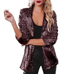 Damen Pailletten Cardigan Jacke Langarm Glitzer Bomberjacke Party Club Jacke Glänzend Langarm Glitzer Jackett Frauen Glitzer Oberteile Blazer Pailletten Glitzer Jacke von Generisch