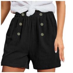 Damen Shorts Sommer Sporthose Gerades Bein Leinen Sweatshorts mit Taschen Kurze Gummiband Strandhose Mode Musselin Sport Lässige Jorts Elegant Leichte Leinenshort Hoher Taille Freizeit Lockere Short von Generisch