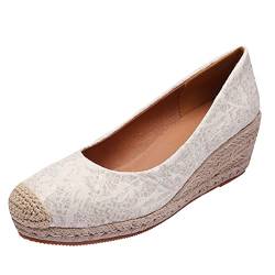 Damen Slippers Espadrilles mit Plateau Spitze Bast Mode Pailletten High Heel Espadrilles Schuhe Pumps Slip On Für Casual Party Hochzeit Wedges Schuhe Für Plateau Sandalen Damen Espadrilles Casual von Generisch