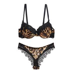 Damen Spaghettiträger Leopard Bikini Set 2-teiliges Sexy BH-Dessous-Sets Mit Animal-Print Top & Passender String Mit Hoher Taille (XL,Schwarz) von Generisch