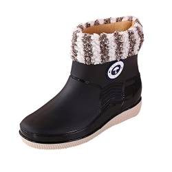 Damen Stiefeletten; Wasserdicht mit Blockabsatz Gefüttert Gummistiefel Weiß Schwarz 37 Stiefeletten Kurz Beige Regenstiefel Leichte Halbhoch Rain Boots Regenstiefeletten Gr.37-41 von Generisch