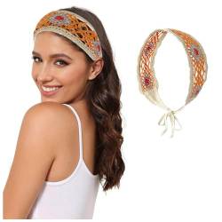 Damen Stirnbänder, gestricktes Kopftuch, weißes Gänseblümchen, Kopftuch, Haarbandana, Vintage, Hippie, Stirnband, Krawatte, Halstuch, Boho-Haarschmuck, lang von Generisch