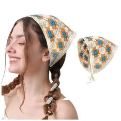 Damen Stirnbänder, gestricktes Kopftuch, weißes Gänseblümchen, Kopftuch, Haarbandana, Vintage, Hippie, Stirnband, Krawatte, Halstuch, Boho-Haarschmuck, lang von Generisch