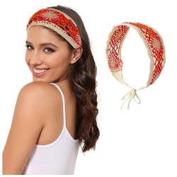 Damen Stirnbänder, gestricktes Kopftuch, weißes Gänseblümchen, Kopftuch, Haarbandana, Vintage, Hippie, Stirnband, Krawatte, Halstuch, Boho-Haarschmuck, lang von Generisch