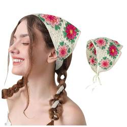 Damen Stirnbänder, gestricktes Kopftuch, weißes Gänseblümchen, Kopftuch, Haarbandana, Vintage, Hippie, Stirnband, Krawatte, Kopftuch, Boho-Haarschmuck Bcr452 (Beige, Einheitsgröße) von Generisch