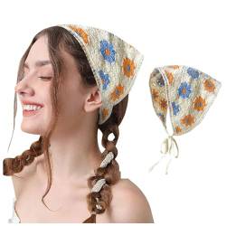 Damen Stirnbänder, gestricktes Kopftuch, weißes Gänseblümchen, Kopftuch, Haarbandana, Vintage, Hippie, Stirnband, Krawatte, Kopftuch, Boho-Haarschmuck Bcr452 (Blau, Einheitsgröße) von Generisch