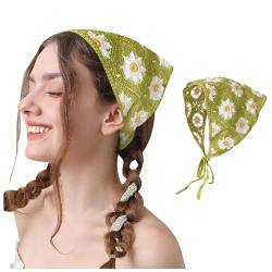 Damen Stirnbänder, gestricktes Kopftuch, weißes Gänseblümchen, Kopftuch, Haarbandana, Vintage, Hippie, Stirnband, Krawatte, Kopftuch, Boho-Haarschmuck Bcr452 (Grün, Einheitsgröße) von Generisch