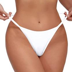 Damen Tanga Bikinihose High Leg Cut String Bikini Minislip Niedriger Taille Bauchweg Sexy Unterteil Thong Bottom(Weiß, One Size) von Generisch
