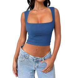 Damen Tank Top Kutz Ärmellose T Shirt Sommer Basic Top Viereckiger Ausschnitt Sexy Spaghettiträger Bauchfrei Tops Cropped Tanktops Crop Top Athletic Shirts für Frauen Kurzer Tanktop Elegant von Generisch