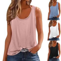 Damen Tank Top Sommer Ärmellos Oberteile Sommermode Rundhals Cami Tanktops Läsiges Lockere T Shirt Basic Tops Baumwolle Tunika Shirt Blusen Angebote des Tages Heute Rosa L von Generisch