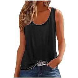 Damen Tank Top Sommer Ärmellos Oberteile Sommermode Rundhals Cami Tanktops Läsiges Lockere T Shirt Basic Tops Baumwolle Tunika Shirt Blusen Sale Angebote Schwarz L von Generisch