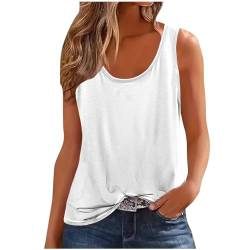 Damen Tank Top Sommer Ärmellos Oberteile Sommermode Rundhals Cami Tanktops Läsiges Lockere T Shirt Basic Tops Baumwolle Tunika Shirt Blusen Sale Angebote Weiß M von Generisch