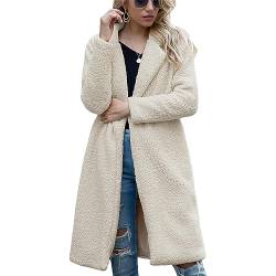 Damen Teddy Mantel Knielang Lammfleischjacke Mode Wintermantel Langarm Revers Faux Shearling Outwear (Beige,M,M) von Generisch