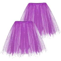 Damen Tüll Tutu Rock Pailletten Tutu Rock Prinzessin Rock für Party Ballett Tanzen Damen Tüllrock 3 Lagen Tüll Rock mit Pailletten Adult Teen Tütü Rock Retro 80er Party (Purple-2, Einheitsgröße) von Generisch