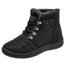 Damen Winterstiefel Stiefel Gefüttert Wasserdicht Stiefeletten Schlupfstiefel Schwarz Herbst Winterschuhe Unisex Winter Boots Stiefelette Winterboots Damenschuhe Schneestiefel Schnürstiefel von Generisch