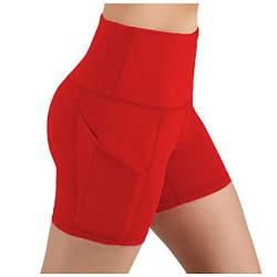 Damen Yoga Shorts,Hotpants Yoga Training Shorts Elastisch Schnelltrocknende Kurz Radlerhose Laufshorts Workout Shorts für Sommer Fitness Sport Alltag Kurze Kleid Eng Kurz Sommer (Rot, M) von Generisch