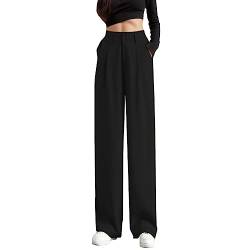 Damenhose mit weitem Bein Knopf Elegante Damenhose Sommer Entspannt elastische hohe Taille Business Arbeitshose Lange gerade Anzughose für Damen（Schwarz, S） von Generisch