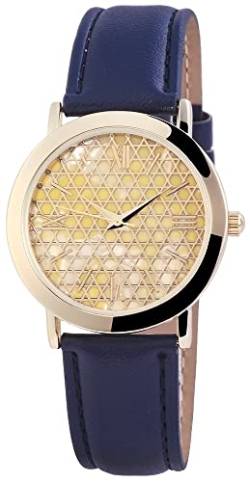 Design Damen Armband Uhr Gold Blau Gitter Kunst Leder Mode Quarz von Generisch