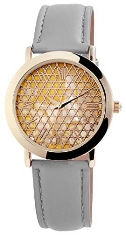 Design Damen Armband Uhr Gold Grau Gitter Kunst Leder Mode Quarz von Generisch