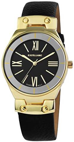 Design Damen Armband Uhr Schwarz Gold Römische Ziffern Kunst Leder Mode Quarz von Generisch