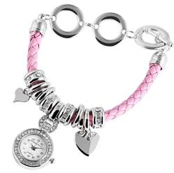 Design Damen Armband Uhr Weiß Rosa Strass Analog Leder Imitat Quarz von Generisch