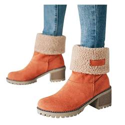 Dotmalls Stiefel Damen Winterstiefel Mit Dickem Absatz Für Senioren Pelzgefütterte Stiefel Für Frauen Schneestiefel Mit Runder Spitze Und Dickem Absatz Stiefeletten Kurzschaft Stiefel(Orange,38) von Generisch