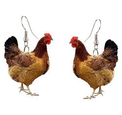 Ein Paar lustige Huhn-Ohrringe für Damen, modische Tiere für Partys, Ausflüge, Damen-Ohrringe, Einheitsgröße, Kein Edelstein von Generisch