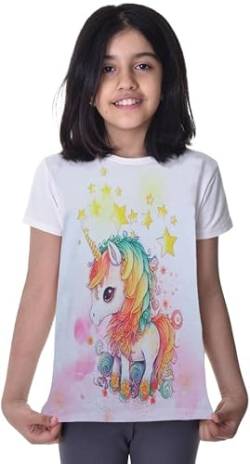 Einhorn Kinder Mädchen T-Shirt Bluse Kurzarm Weiß 98-104 von Generisch