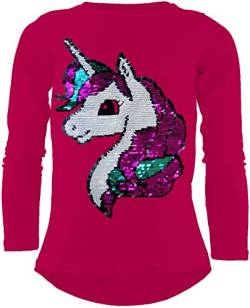 Einhorn Unicorn Mädchen Langarm Baumwolle Wendepailletten T-Shirt Bluse Long Shirt (152-158, Pink) von Generisch
