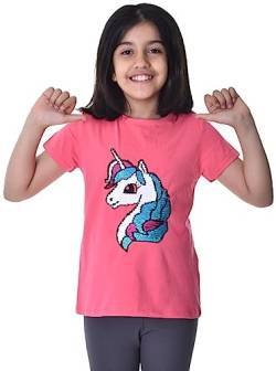 Einhorn1 Kinder Mädchen T-Shirt Bluse Kurzarm Pink1 122-128 von Generisch