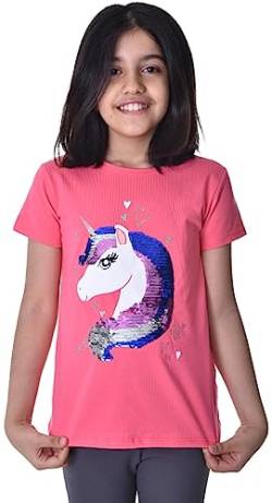 Einhorn3 Kinder Mädchen T-Shirt Bluse Kurzarm Pink1 122-128 von Generisch