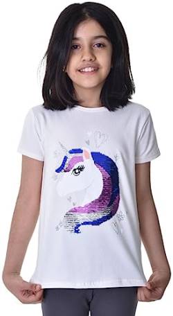 Einhorn3 Kinder Mädchen T-Shirt Bluse Kurzarm Weiß 122-128 von Generisch