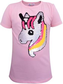 Einhorn4 Kinder Mädchen T-Shirt Bluse Kurzarm Rosa 122-128 von Generisch