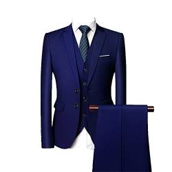 Eleganter 3-teiliger Anzug für Herren Slim Fit Solid 2-Knopf Business Sakko Set Hochzeit Prom Blazer Smoking Weste & Hose (Blau 2,4XL) von Generisch